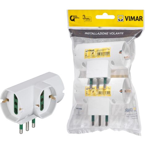 Vimar FP00315.B Adattatore multiplo SICURY 250 V sfalsato verticale 2 pezzi, spina 2P+T 16 A standard IT tipo S17, 3 prese 2P+T 16 A universali
