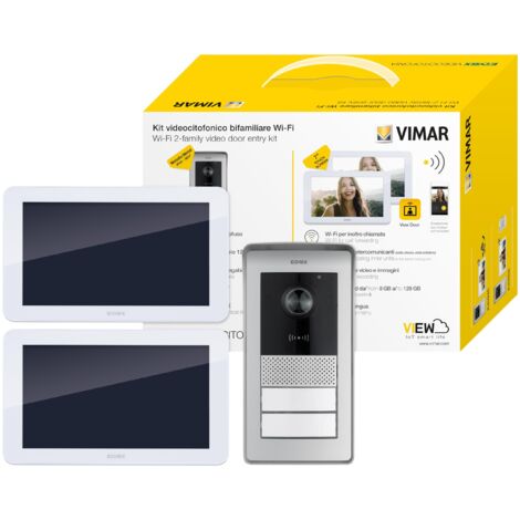VIMAR K42946 Kit videocitofono WIFI multifamiliare, videocitofoni touch screen, targa lettore RFID 2 pulsanti, alimentatore multispina, staffe per fissaggio