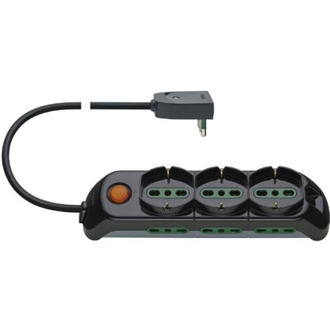 Vimar Multipresa 9 uscite con Interruttore - 3 Prese Universali e 6 Bipasso - Spina orientabile da 16A - Cavo da 1,5 mt. Colore NERO