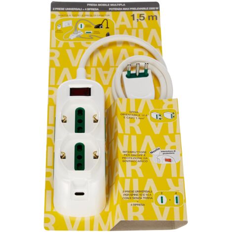 Vimar multipresa universale  2p&43t 10 a 250 con interruttore automatico e spina orientabile colore bianco fp00527.c.b