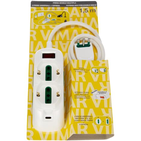 Vimar multipresa universale  2p&43t 10 a 250 con interruttore automatico e spina orientabile colore bianco fp00527.c.b