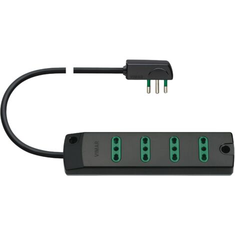 VIMAR Presa Multipla 4 Prese Bipasso Spina Salvaspazio 16a Con Cavo 1,5m Nero
