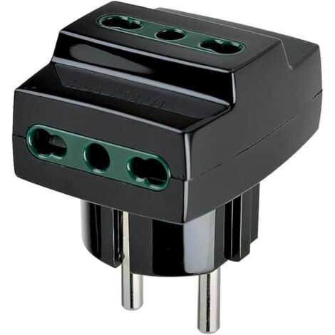 Vimar RI.00324N Adattatore multispina, 1 presa Schuko S31, 3 prese P17/11, nero