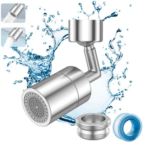 Vinabo Rubinetto universale con filtro a spruzzo, girevole a 720°, adattatore per rubinetto a spruzzo, rubinetto con filettatura interna da 22 mm e filettatura esterna da 24 mm, colore argento