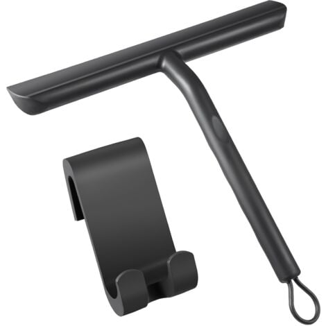 NONE Vinabo Tergivetro per Doccia, Lavavetri Doccia Senza Perforazione, Tira Acqua da Doccia con Gancio, Pulisci Vetro Doccia Anima Acciaio Inox per Finestre, Specchi, Bagno Pulire Superfici Lisce-21cm