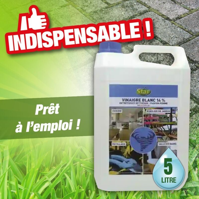 Vinaigre blanc 14 degrés - Produit bactéricide et fongicide, désherbant naturel - 5 litres