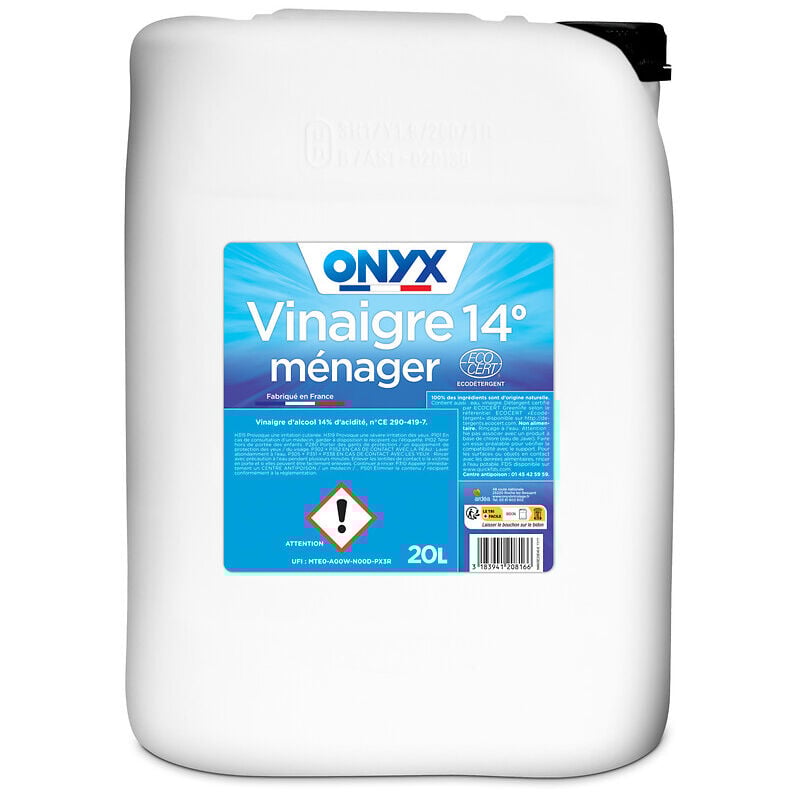 Vinaigre 14° surpuissant et concentré, nettoyant/détartrant, bidon de 20l - Onyx