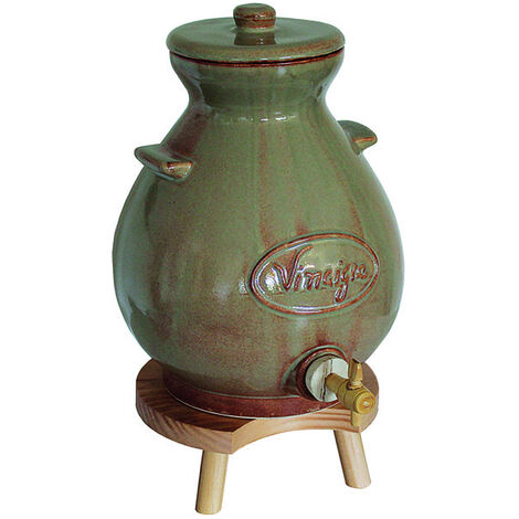 Vinaigrier Campagnard 4.5 litres en grès – Avec robinet et socle en bois – Accessoire de rangement pour cuisine – Le Pratique