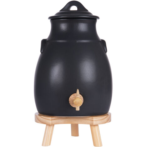 Vinaigrier en grès gris 3,5L sur socle bois – Capacité 350cl – Dimensions 18x18x27cm – Conservation optimale des arômes – Table Passion