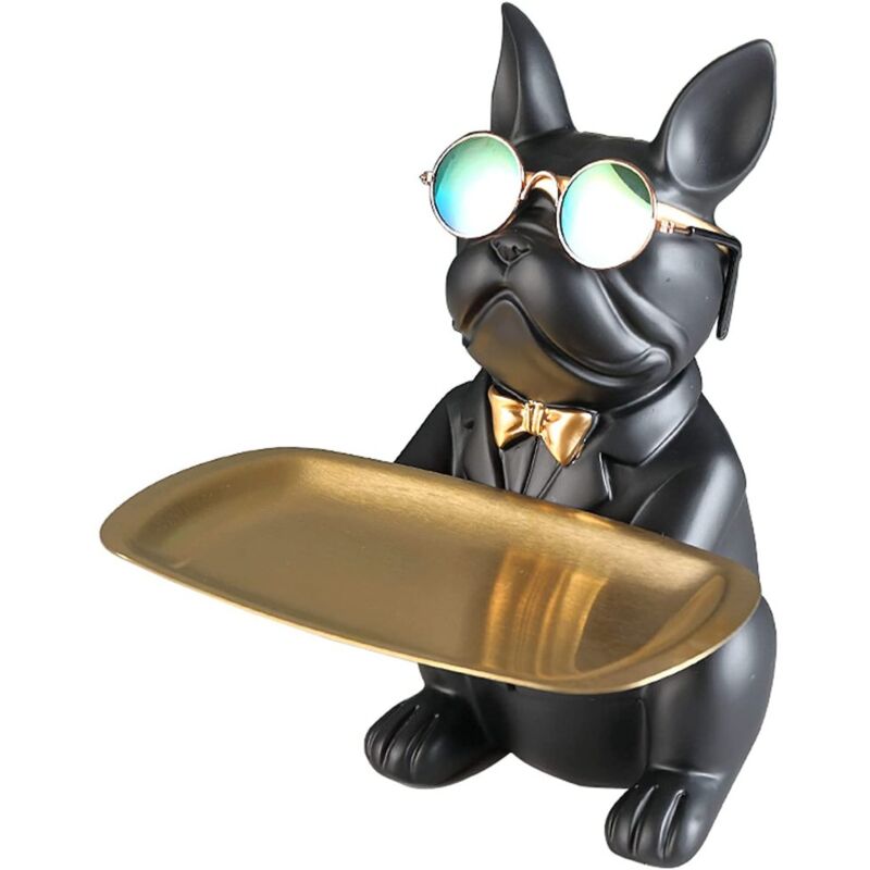 Yzmrbdqc - Vinbcorw Cool Bulldog Sculpture Statue Française avec Plateau en Acier Inoxydable Statue Décoration de Table Mode Textiles de Maison