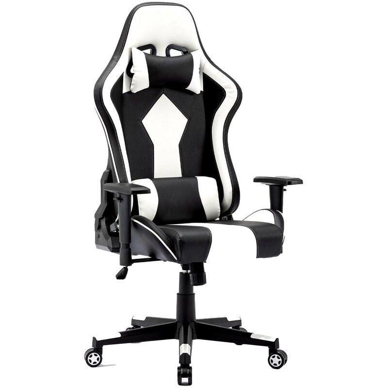 mobilier deco - vincent - fauteuil de bureau gaming en simili cuir noir et blanc - noir
