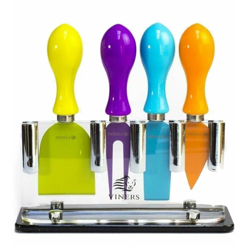 Coloured 4 Piece Cheese Knife Set With Stand - Viners