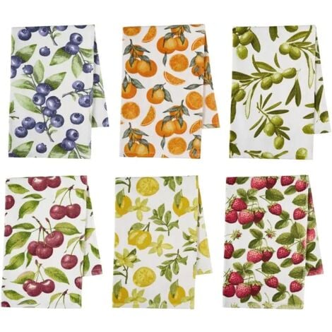 REPLOOD Vingi Set 6 Strofinacci Cucina Mediterraneo 70x45 cm, 100% Cotone, Alta Qualità