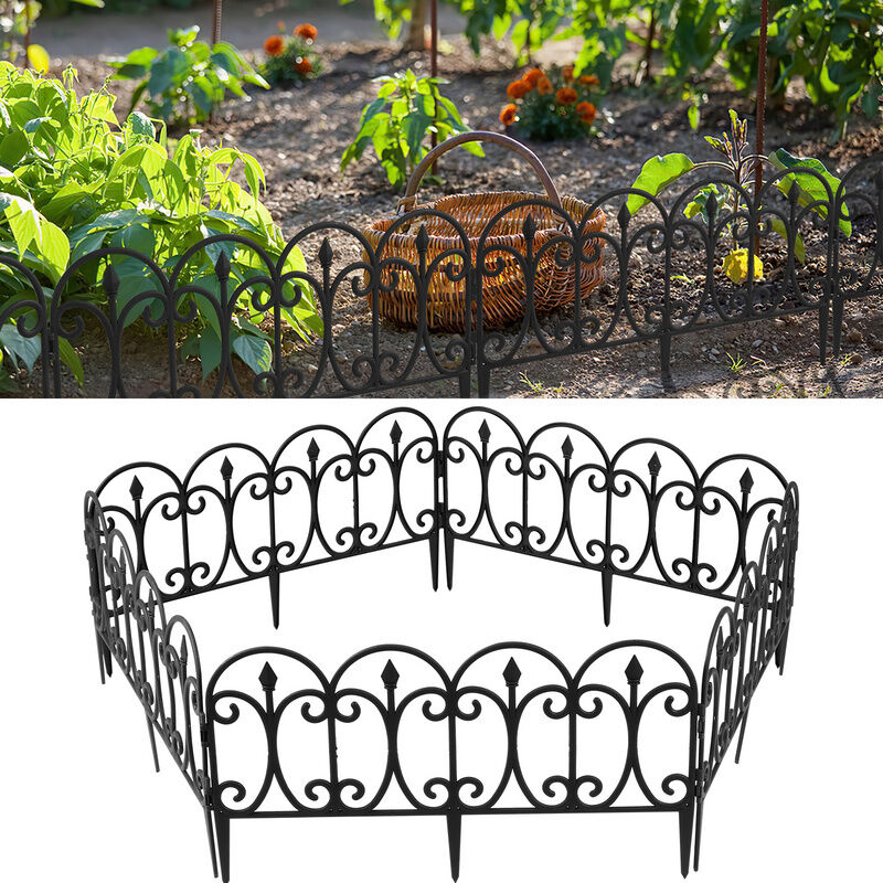 Vingo - 5 pièces Bordure de pelouse Set de clôtures de parterres de fleurs en plastique Palissade de jardin Clôture décorative - Noir