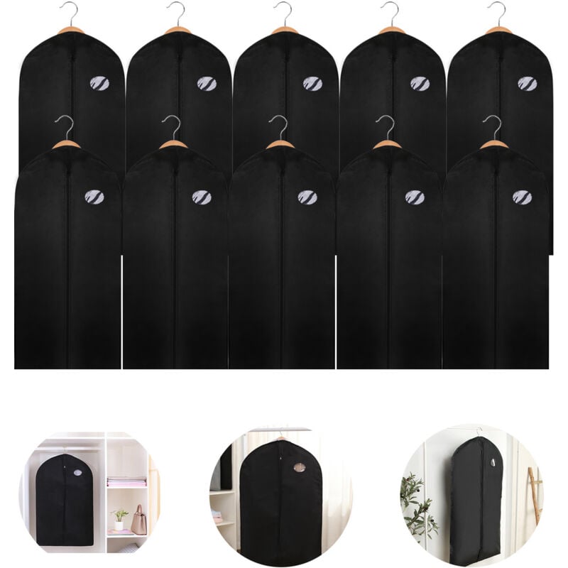 Einfeben 10x housse à vêtements 128 x 60cm housse de protection noire