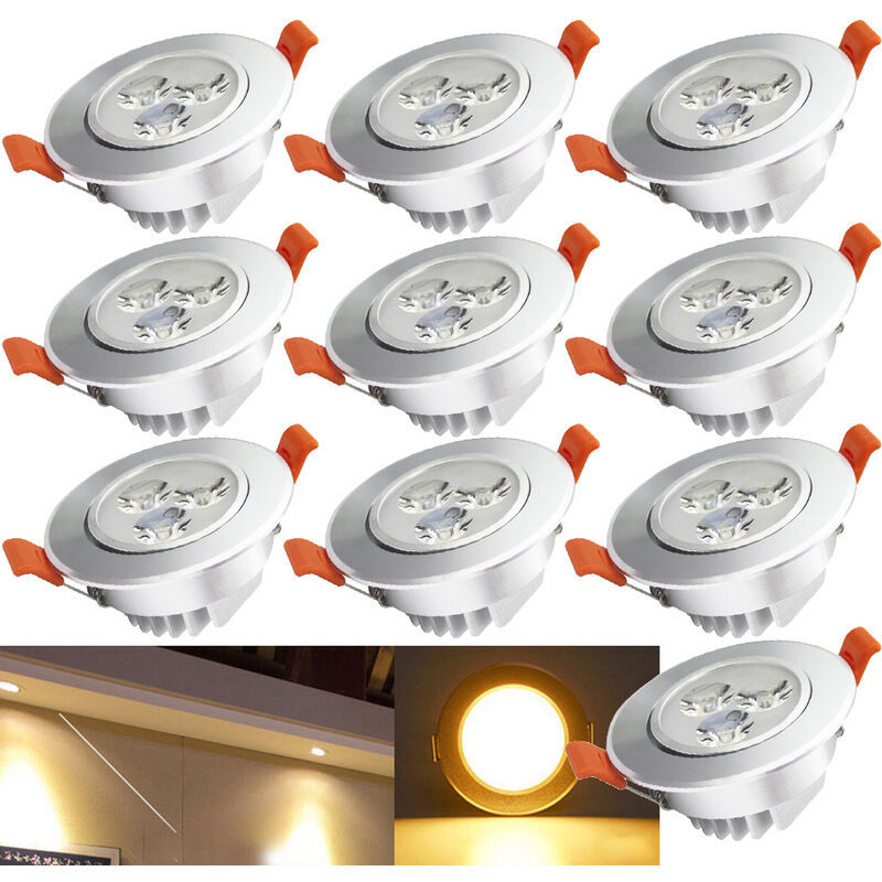 10X led Spot Spot encastré Set Spot encastré pour plafond IP44 3W a++ 230 v Blanc chaud ce&rohs avec transformateur - Vingo