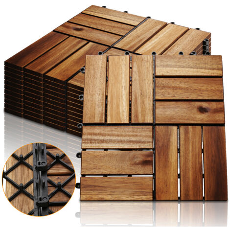 VINGO 11 dalles de Terrasse Clipsable en Bois Resistant Aux Forte et Basses Températures 30 X 30 cm Revêtement Extérieur Pour Jardin Balcon - marron