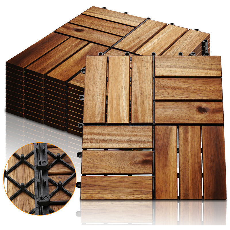 11 dalles de Terrasse Clipsable en Bois Resistant Aux Forte et Basses Températures 30 x 30 cm Revêtement Extérieur Pour Jardin Balcon - Vingo