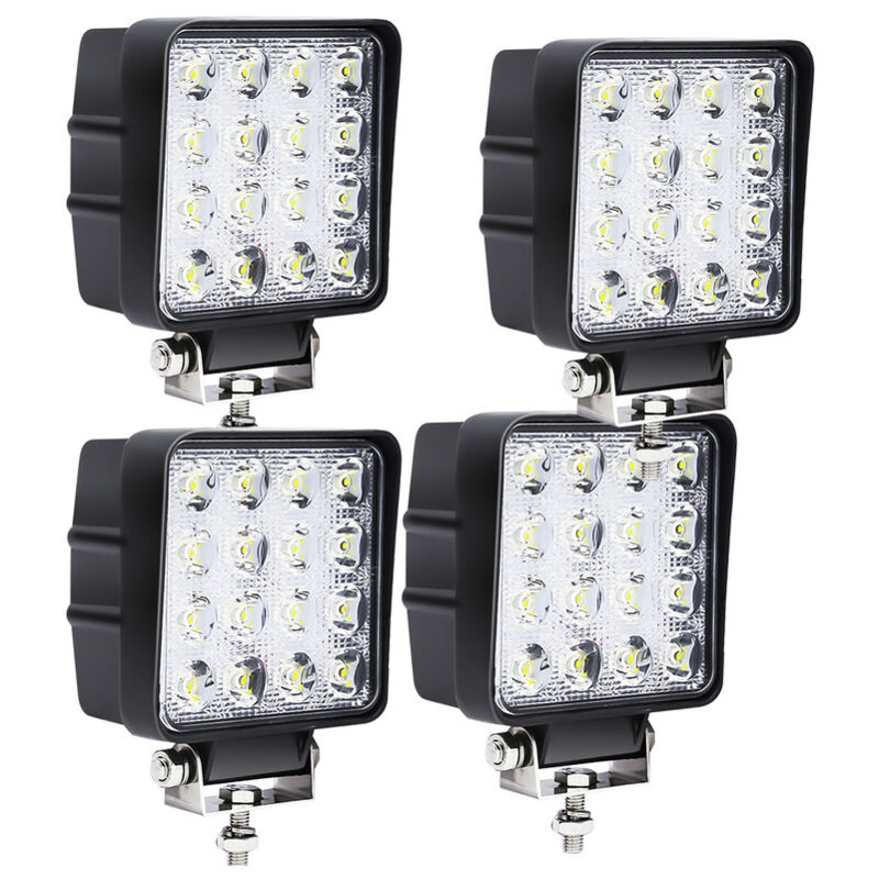12V 24V Projecteur Phare de Travail led Carré 4X 48W led Moto Spot Feux Additionnels Offroad Lampe - Vingo