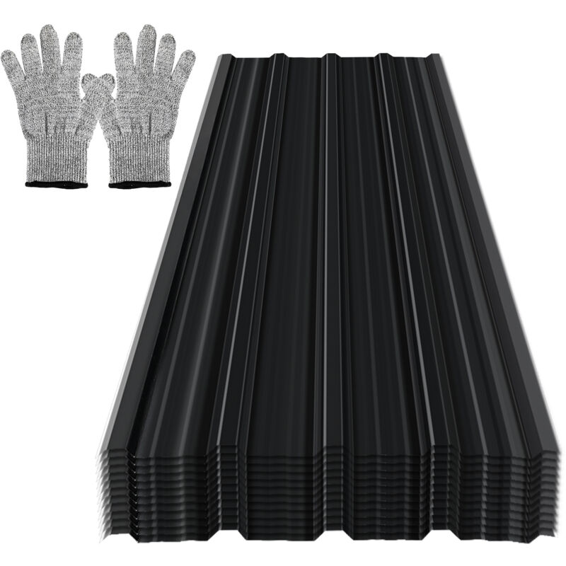 12x Tôles profilées ondulées revêtement mur toit abri de jardin, Gris, 129cm x 46cm = 7.12m² - Vingo