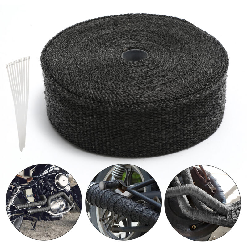 15M Bande Isolant Thermique Collecteur Echappement Noir Avec 12 Fixation des serre-câbles - Vingo