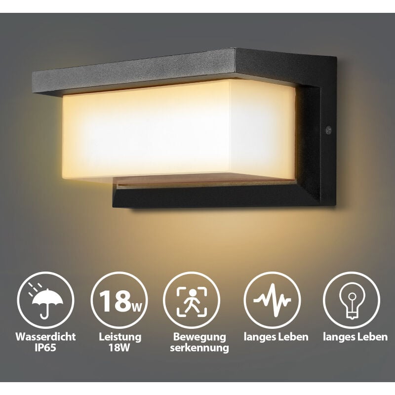 Swanew 18W led Wandlampe mit Bewegungsmelder IP65 Sensor Deko Außenleuchte Wandleuchte