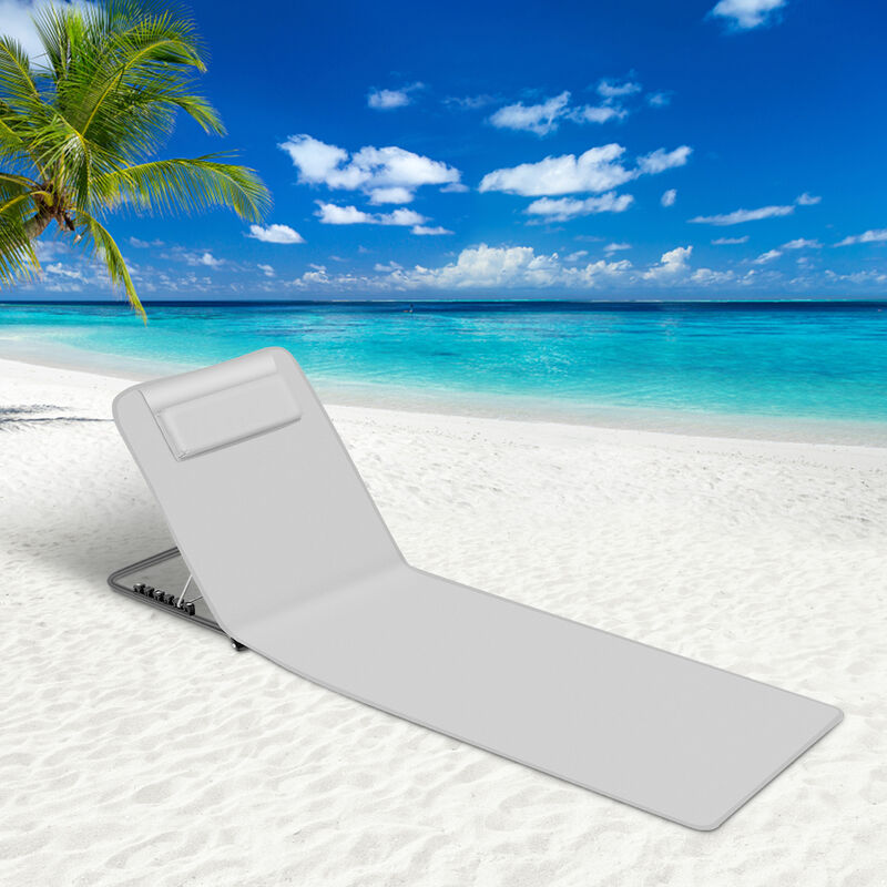 1x tapis de plage tapis de plage transat de plage pliable avec coussin réglable en hauteur sur 5 niveaux avec sangle de transport-gris clair - gris