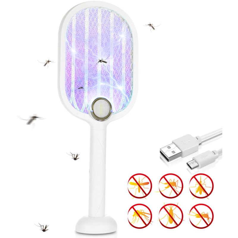 Vingo - 2 en 1 Tapette à mouche électrique 3000V usb Rechargeable Raquette Anti Moustiques Électrique pour tuer les moustiques et autres insectes