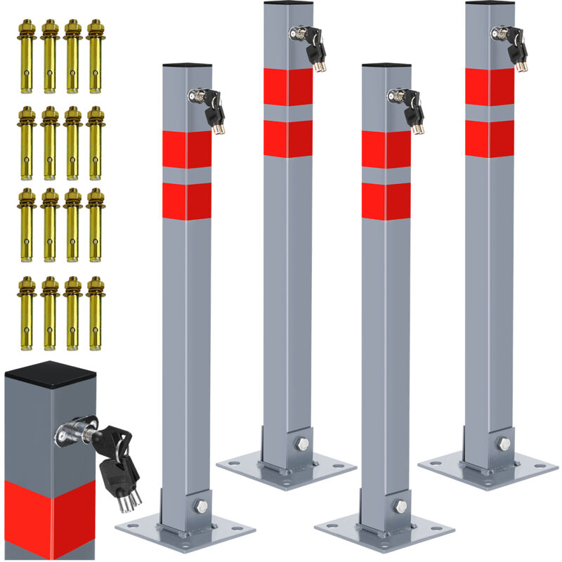 Poteau de Parking 4x Poteau de délimitation 65cm Barrière de parking Rabattable Bollard à bétonner Poteau de barrage