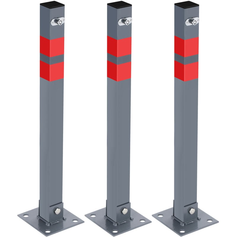 Poteau de Parking 3x Poteau de délimitation 65cm Barrière de parking Rabattable Bollard à bétonner Poteau de barrage