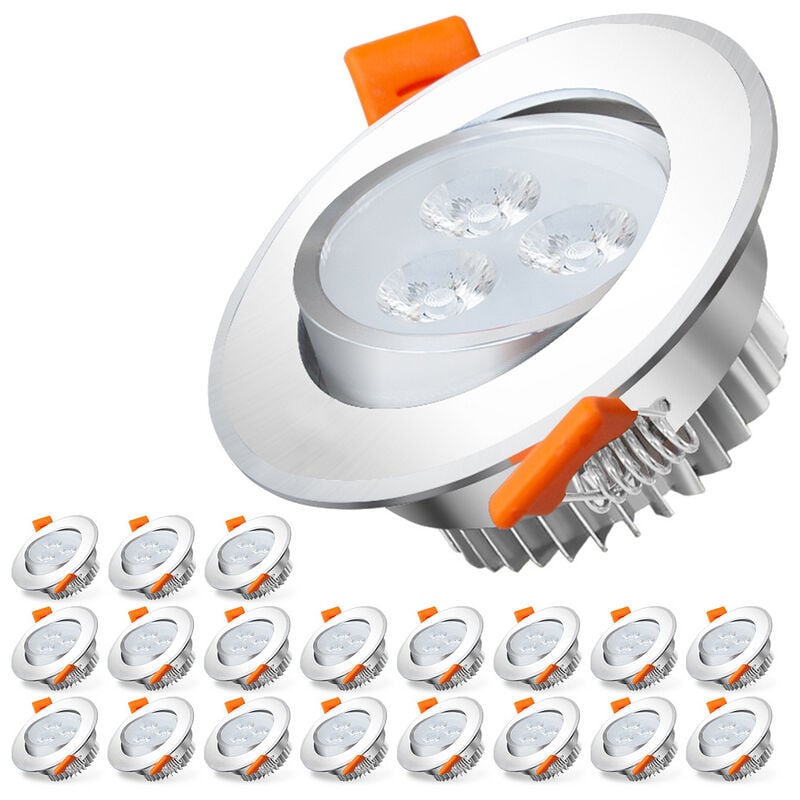 20X led Spot Spot encastré Set Spot encastré pour plafond IP44 3W a++ 230 v Blanc chaud ce&rohs avec transformateur - Vingo