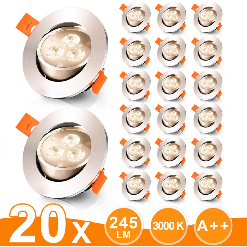 20x Spots led encastrables orientables, Spots led à encastrer,Spot encastrable 3W, Spots Encastrés,Plafonnier spot spot encastrable- blanc chaud
