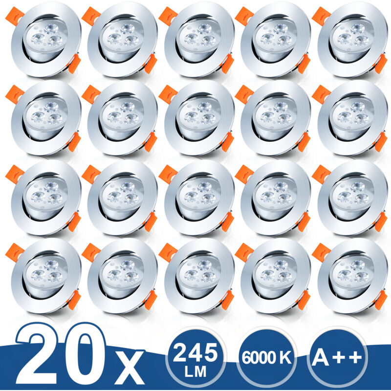 20x Spots led encastrables orientables, Spots led à encastrer,Spot encastrable 3W, Spots Encastrés,Plafonnier spot spot encastrable- Blanc Froid