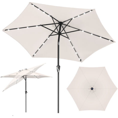 VINGO Ø2.7m ombrellone parasole UV40+ giardino ombrellone solare con manovella e LED rotondo,Beige