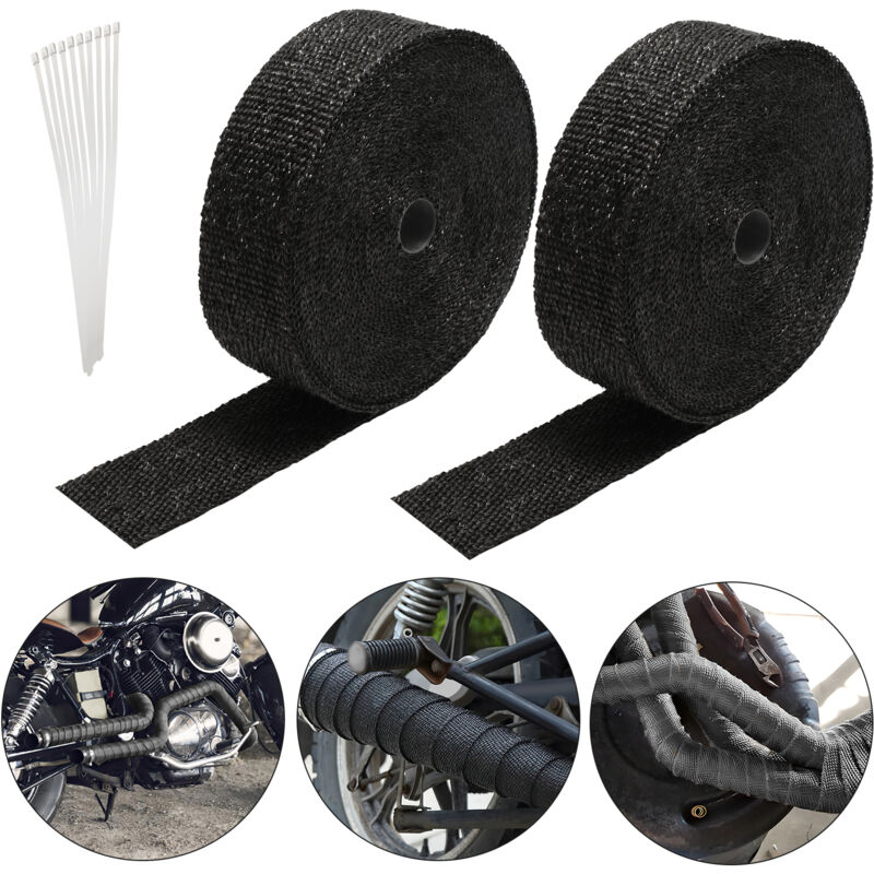 Vingo - 2x 15M Bande Isolant Thermique Collecteur Echappement Noir Avec 24 Fixation des serre-câbles