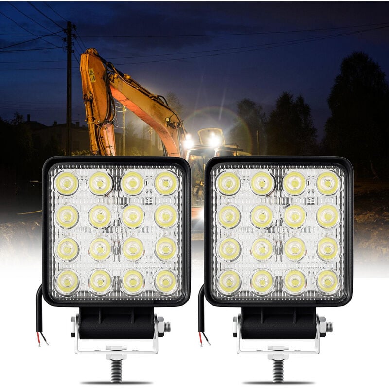 2X 48WProjecteur Phare de Travail 12V 24V led Carré led Moto Spot Feux Additionnels Offroad Lampe - Vingo