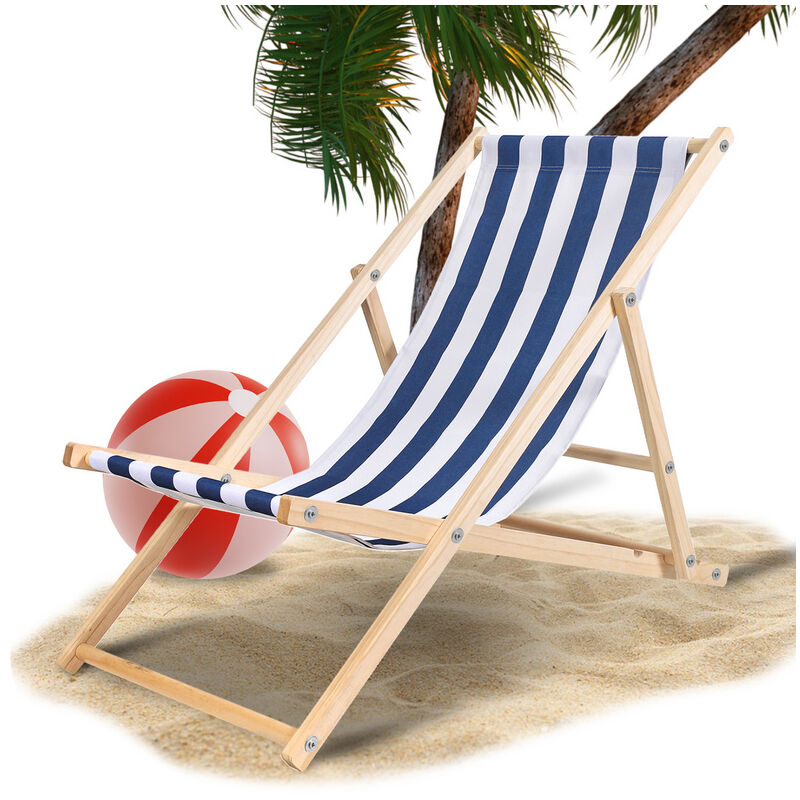 Produit shopeco.fr : Vingo - Chaise longue pliante en bois Chaise de plage Chilienne transat jardin exterieur Bleu