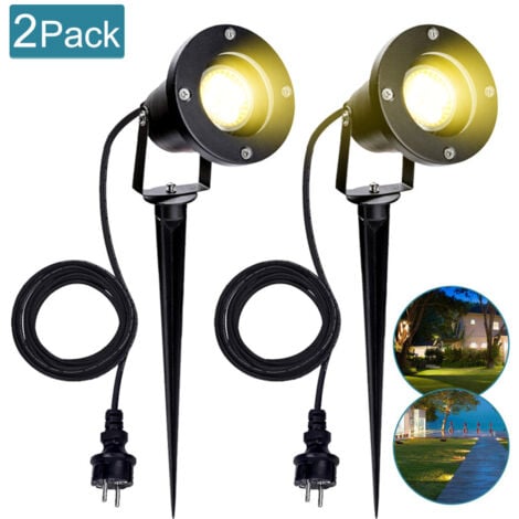 WOLKETON VINGO 2X LED Gartenstrahler Gartenleuchte Warmweiss LED Gartenbeleuchtung IP65 4W GU10 Mit Erdspiess Stecker Aussen Wiese für Aussen,Garten,Wiese