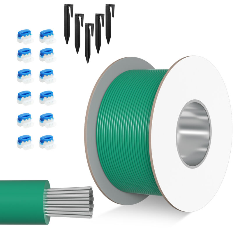 300m Câble Périphérique Universel pour Tondeuse-Robot, 36 Connecteurs de Câble + 1050 Piquets de Terre, ø 2,7 mm, Câble de Délimitation pour Jardins