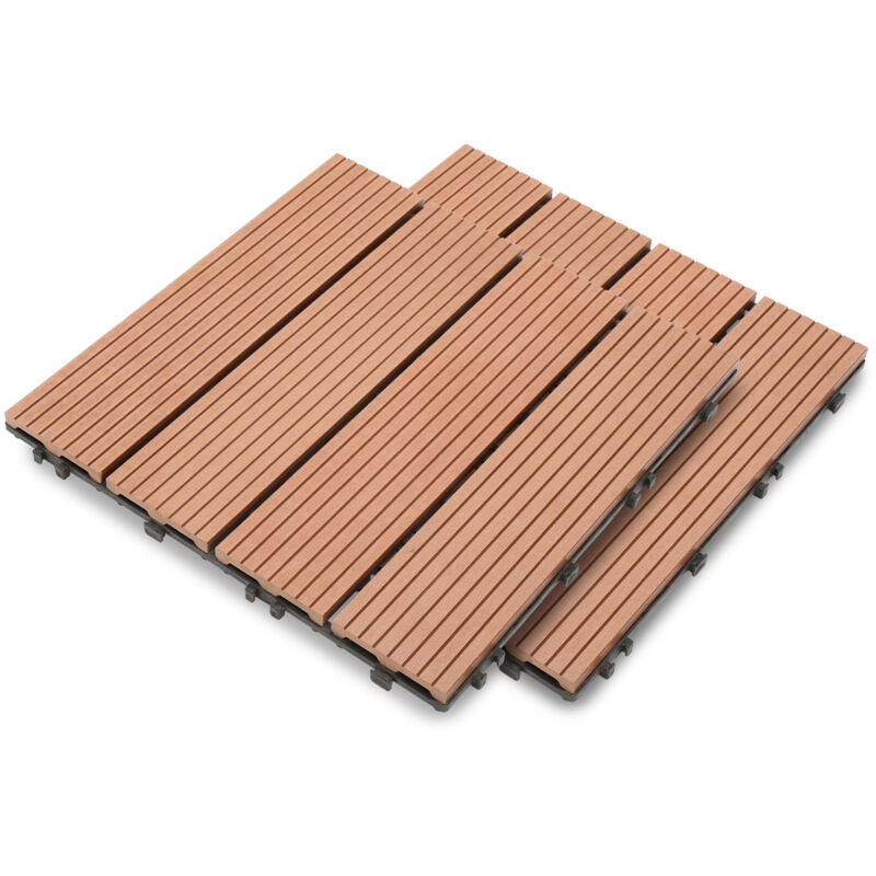 33x Dalles de jardin clipsables en bois composite wpc brun 30 x 30cm Type mosaïque Revêtement de sol extérieur - Vingo