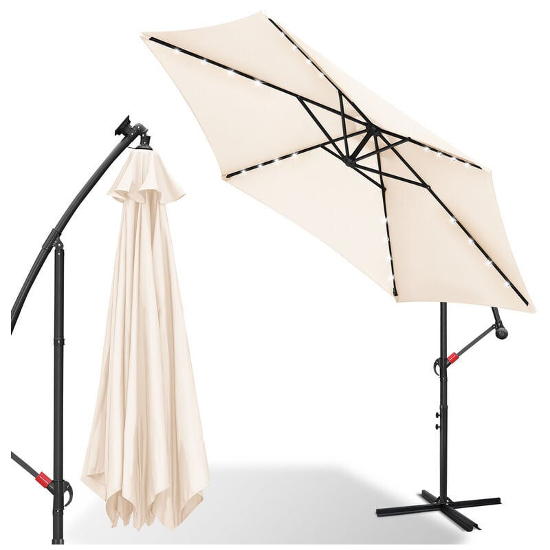 350cm Parasol led Solar Market Parapluie Cantilever Parapluie Jardin Parapluie Inclinable Pendentif Parapluie,beige - beige
