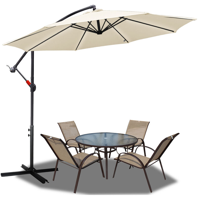 Parasol, 350 x 350 cm, upf 30+, rotation 360°, fonction d'inclinaison, hydrofuge, beige