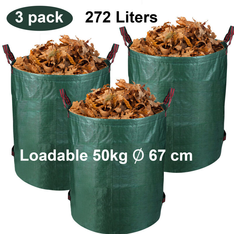 3X Sacs de jardin pliables xxl Sacs à feuilles avec anses Récipient 272L - Vingo