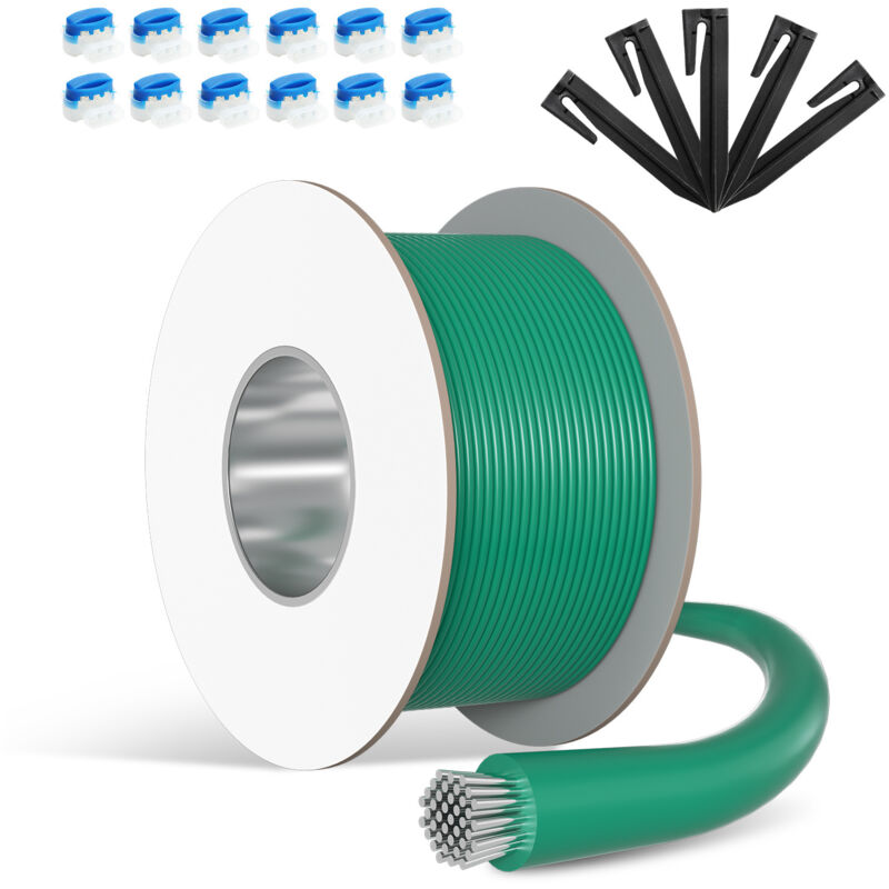400m Câble Périphérique Universel pour Tondeuse-Robot, 48 Connecteurs de Câble + 1400 Piquets de Terre, ø 2,7 mm, Câble de Délimitation pour Jardins