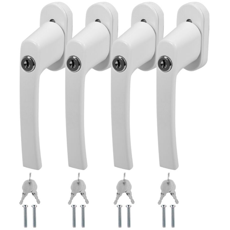 Poignée de fenêtre avec serrure Verrouillable Alu même clé blanche -4X Blanc