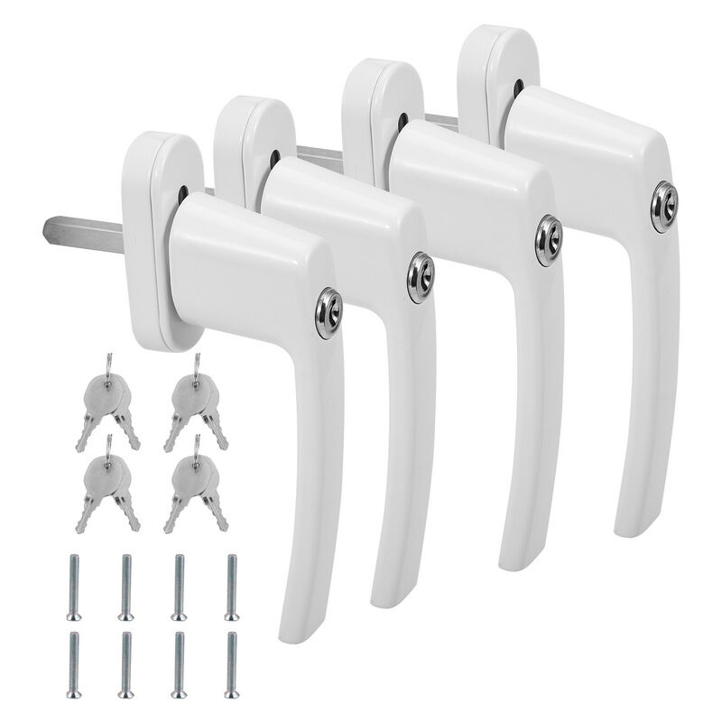 4X Poignée de fenêtre avec serrure Verrouillable Alu même clé blanche