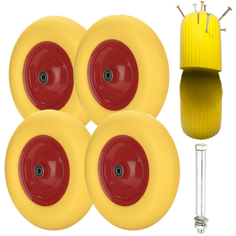 4X Roue de brouette anti-crevaison Caoutchouc solide 4,80 4,00-8 390mm 120 kg Roue de secoursSWANEW 4X Roue de brouette anti-crevaison Caoutchouc