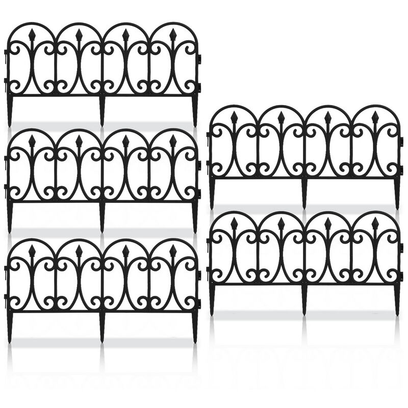 Vingo - 5 pièces Clôture de parterre Clôture plastique à enfoncer Barrière de clôture Clôture de Jardin Décorative Noir - Noir