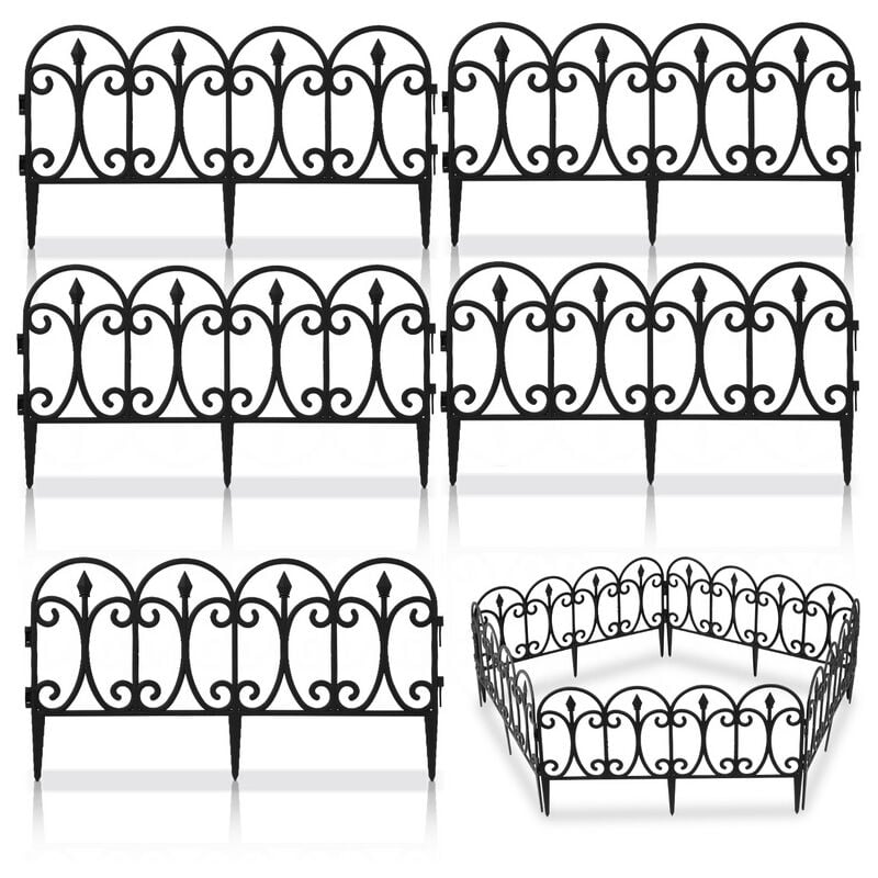 Vingo - 5 pièces Bordure de pelouse Set de clôtures de parterres de fleurs en plastique Palissade de jardin Clôture décorative - Noir