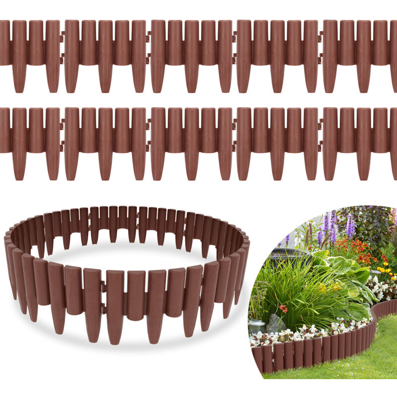 Vingo - Bordure de pelouse Bois effet Bordure de parterre Bordure de pelouse pp plastique pour jardin, prairie LxH 25x23cm 20-pièces/5,6M Marron